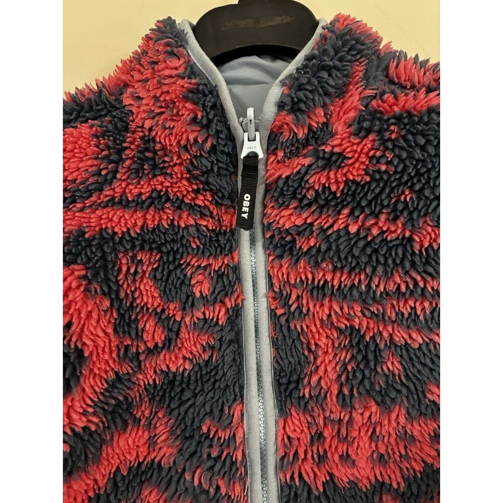 OBEY Teddy Bear Women's Aiden Sherpa Jacket Reversible Sweet Coral Multi Size XS - Picture 5 of 15